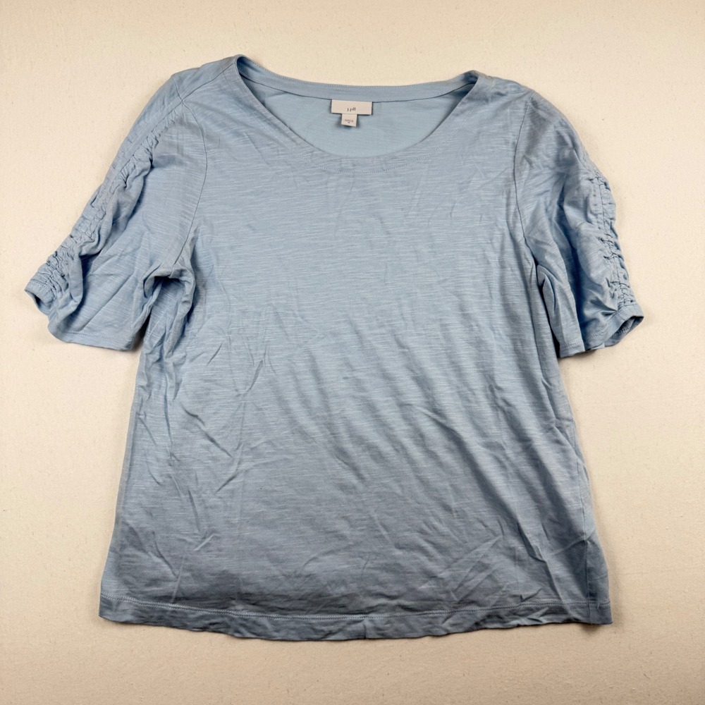 J. Jill Womens Light Blue Ruched Short Sleeve Slub Knit Scoop Neck Tee Size M